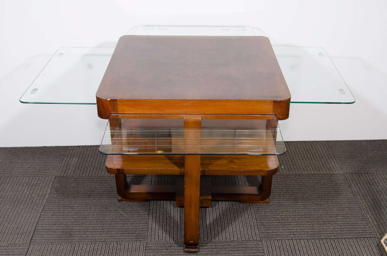 Mid-20th Century  Fantastic Unusual Art Deco French Game Table with Expandable Glass Panels For Sale