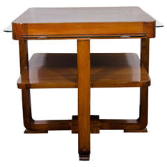 Fantastic Unusual Art Deco French Game Table with Expandable Glass Panels