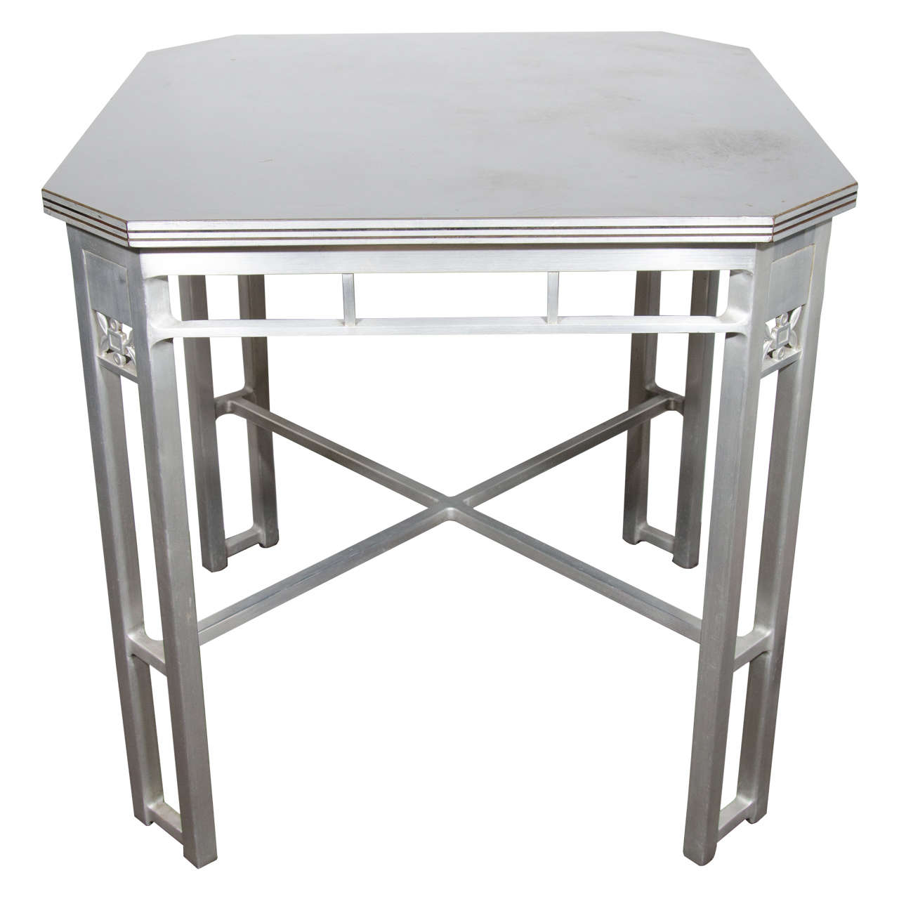 Art Deco Aluminum and Bakelite Laminate Top Cafe Table at 1stDibs