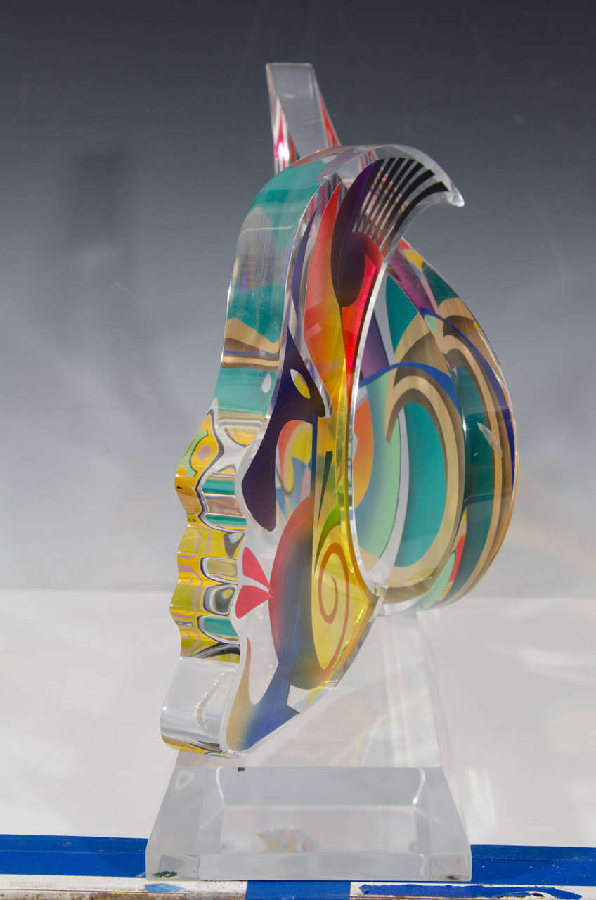 Contemporary Acrylic Sculpture of Two Faces by Israeli Artist Shlomi