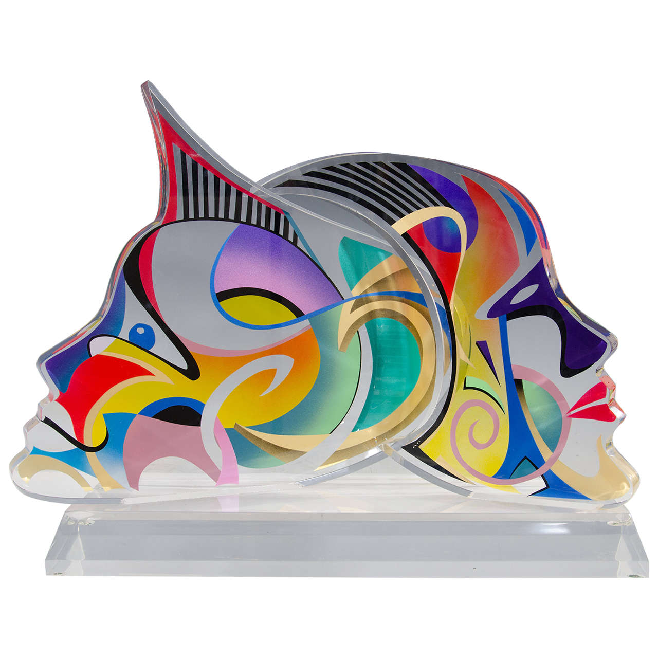 Contemporary Acrylic Sculpture of Two Faces by Israeli Artist Shlomi