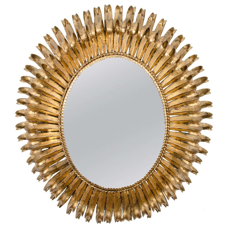 Hollywood Regency Style Oval Gilt Metal Wall Mirror For Sale at 1stDibs