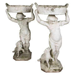 Antique Pair of Garden Planters in Painted Cement, circa 1900