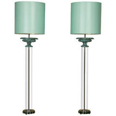 Pair of Table Lamps with "Flat Bronze Cups" with Drum Shades