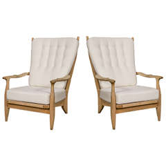 Pair of Lounge Armchairs by Guillerme et Chambron in Bleached Oak, circa 1955
