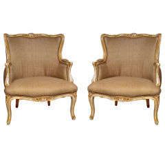 Pair of French Louis XV Style Bergere Chairs