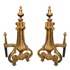 Pair of Louis XVI Style Bronze Doré Chenets