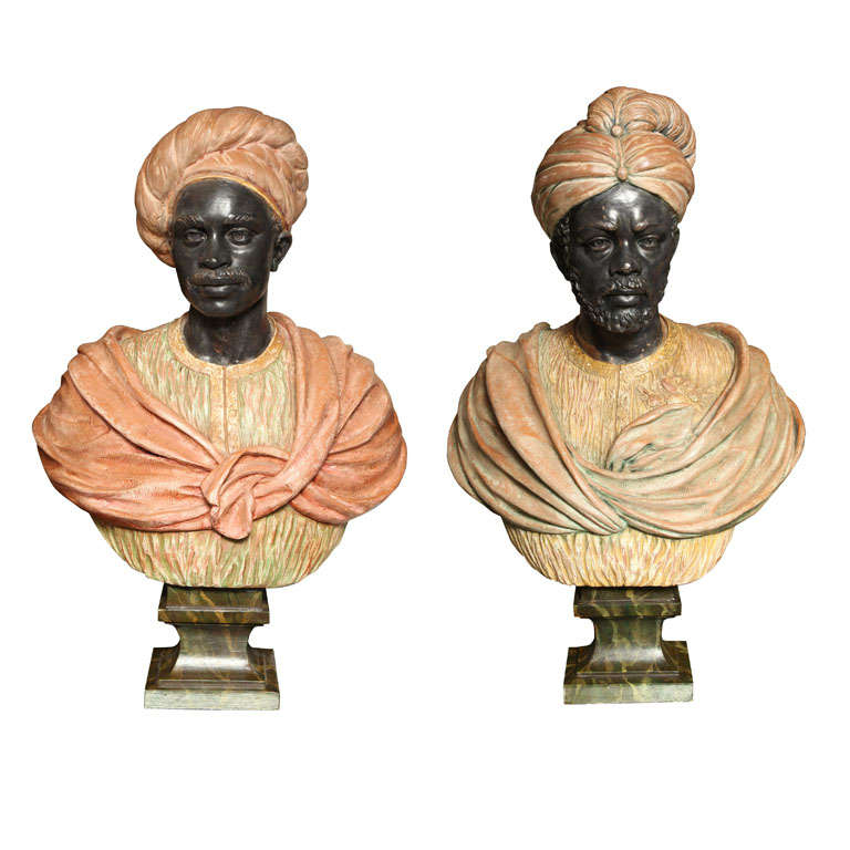 Pair of Plaster Figures of Nubians on Mirrored Pedestals