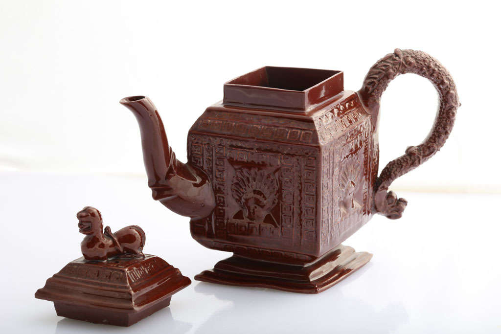 18th Century and Earlier English Glazed Redware Pottery Teapot