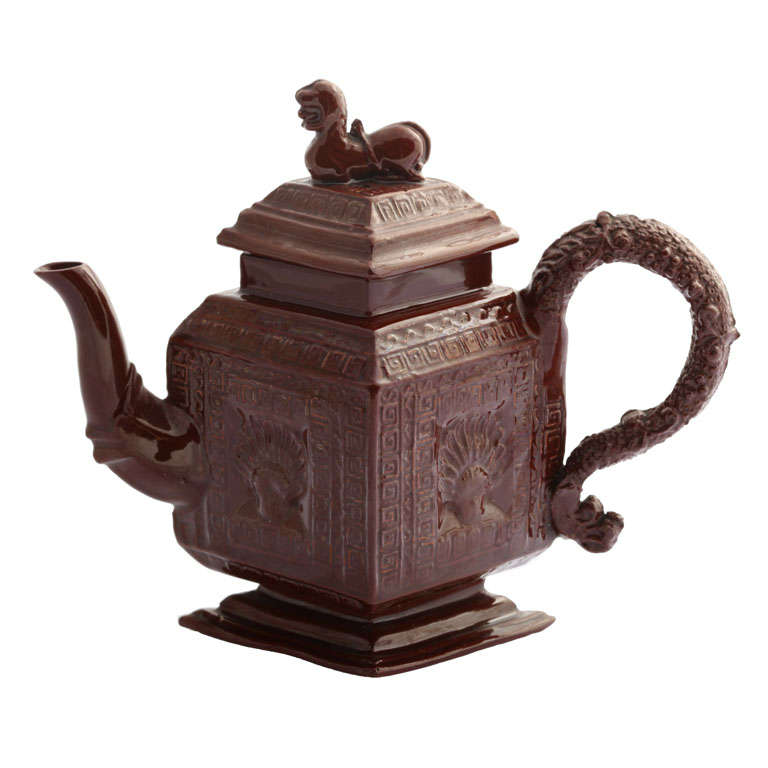 English Glazed Redware Pottery Teapot