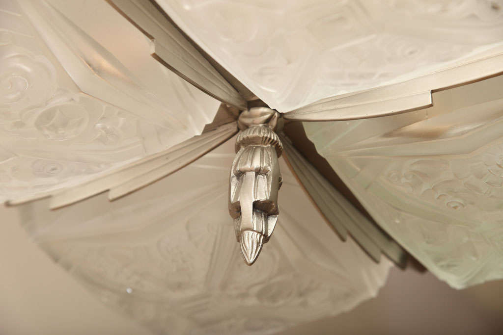 Glass French Art Deco Square-Shaped Chandelier For Sale
