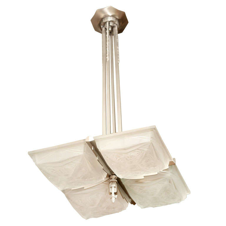 French Art Deco Square-Shaped Chandelier For Sale