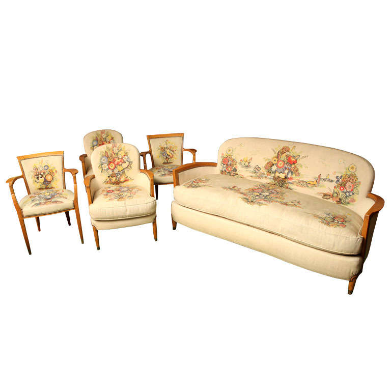 5 Piece Aubusson Upholstered Seating Set By Jules Leleu