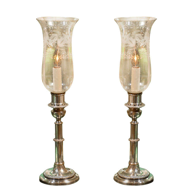 Pair Hurricane Silver Lamps