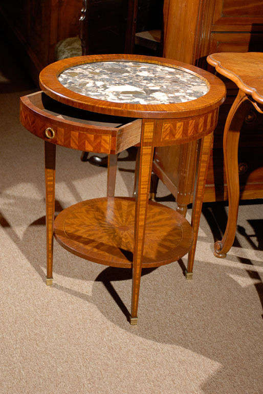 Louis XVI Style Bouillotte Table with Inlay and Marble Top 1