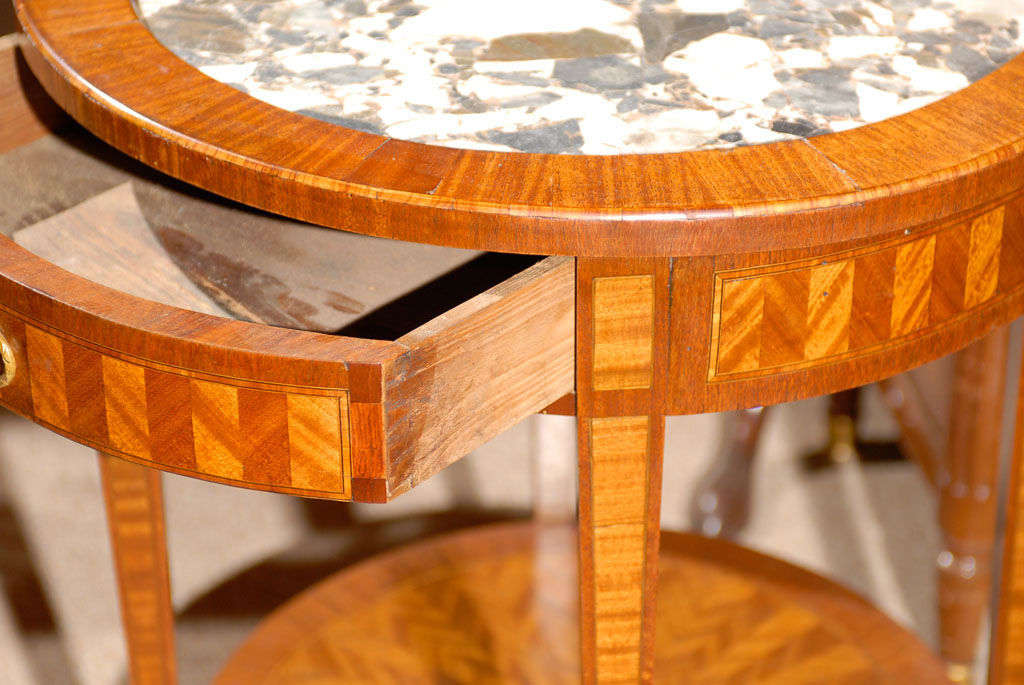 Louis XVI Style Bouillotte Table with Inlay and Marble Top 2