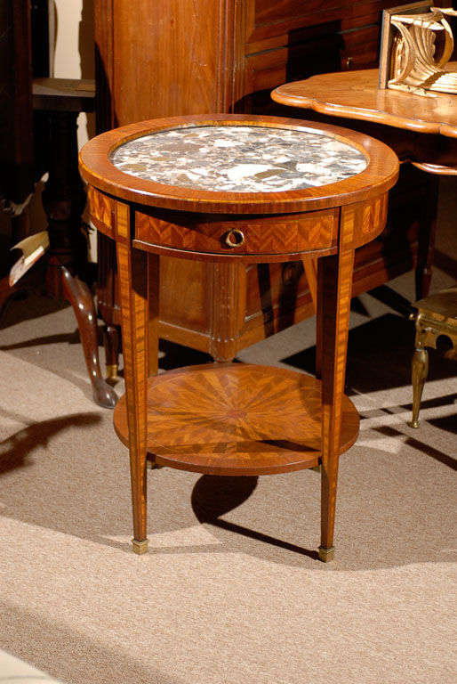 Louis XVI Style Bouillotte Table with Inlay and Marble Top 3