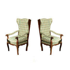 Antique Pair of 18th century Italian Rococo Wing Chairs