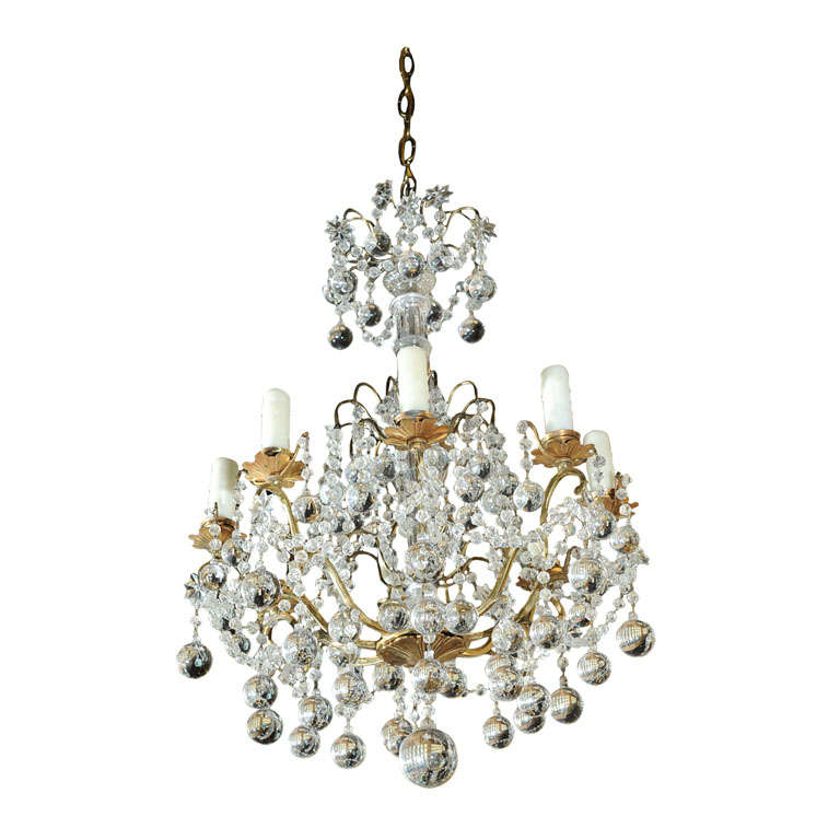 8 Light 1920s American Bubble Crystal Chandelier