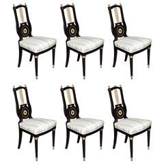 Vintage French Set of 6 Lyre Back Chairs by Jansen