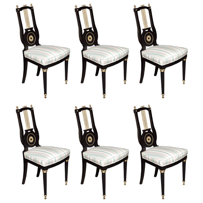 French Set of 6 Lyre Back Chairs by Jansen
