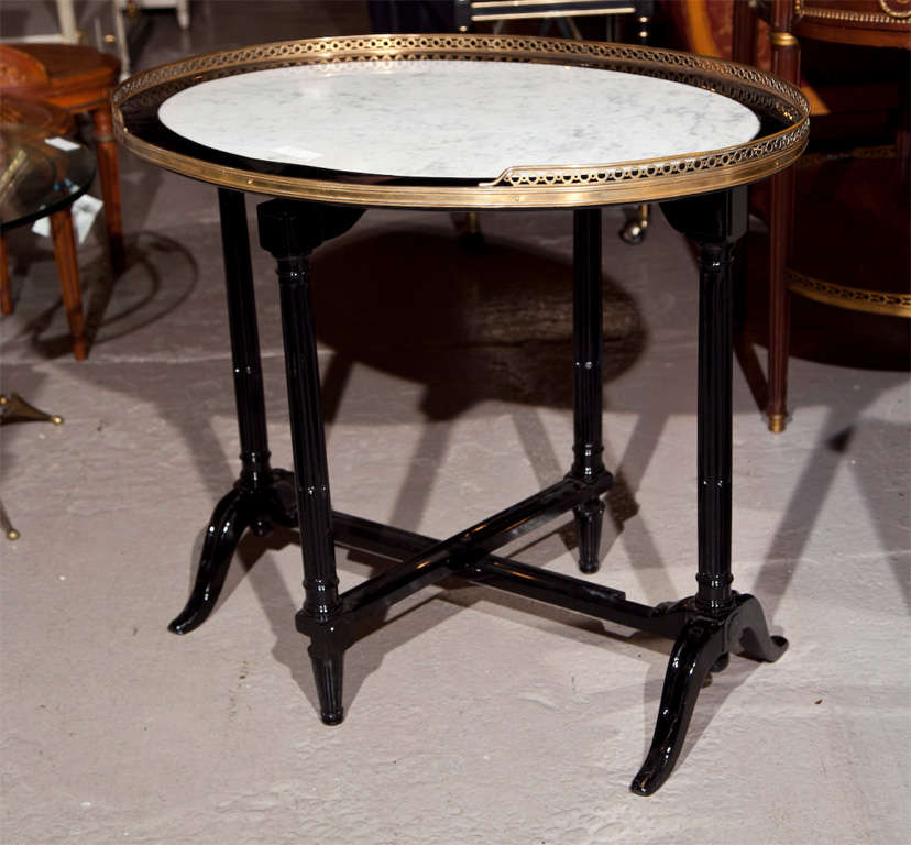 Hollywood Regency Marble-Top Ebonized Tilt-Top Table Attributed to Jansen
