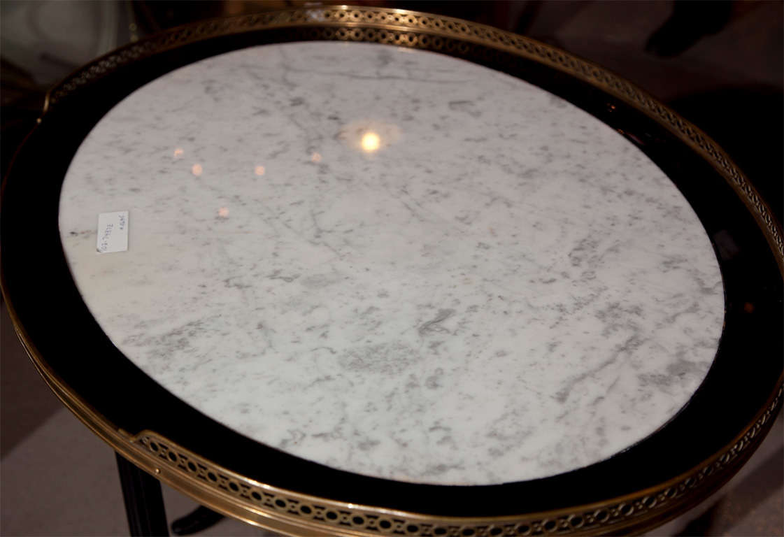 Wood Hollywood Regency Marble-Top Ebonized Tilt-Top Table Attributed to Jansen