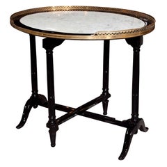 Hollywood Regency Marble-Top Ebonized Tilt-Top Table Attributed to Jansen