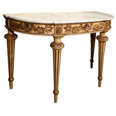 Louis XVI Style Marble-Top Painted Demilune Console