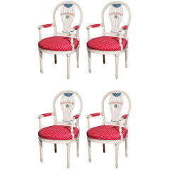 Set of 4 French Painted Armchairs attributed to Jansen