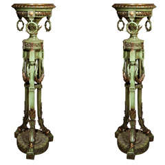 Pair of French Green Painted Pedestals/Plant Stands