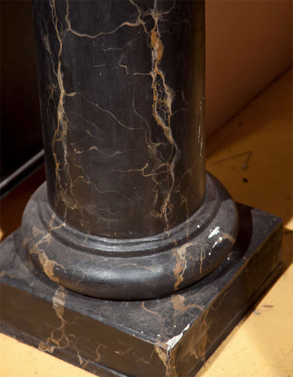 Pair of Monumental Faux Marble Painted Black Cement Columns / Pedestals In Good Condition In Stamford, CT