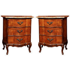 Pair of Olive Wood Marble Top Chests