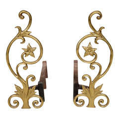 A Pair Of Brass Andirons