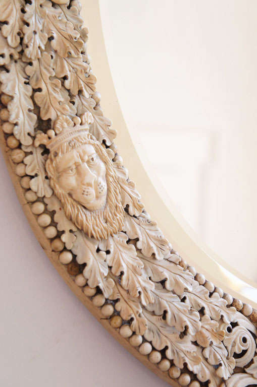 Dieppe Bone Mirror with Manners Family Crest In Good Condition For Sale In Millbrook, NY