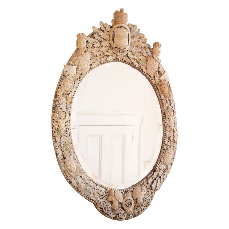 Dieppe Bone Mirror with Manners Family Crest For Sale