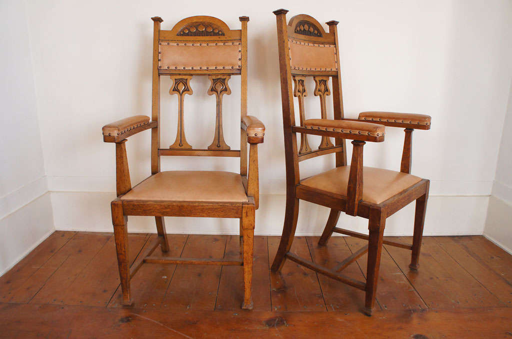Arts and Crafts Movement Oak Armchairs