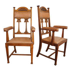 Antique Arts and Crafts Movement Oak Armchairs