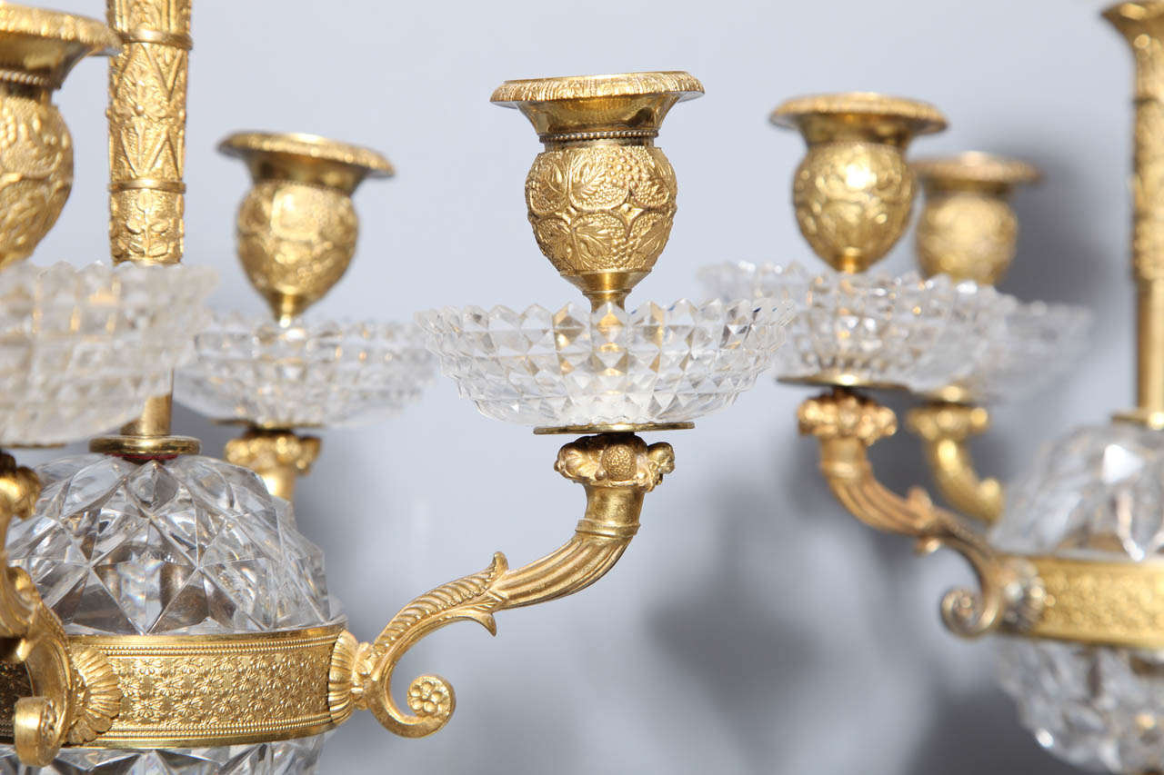 Pair of Russian Crystal and Bronze Candelabras, Imperial Russian Glass Workshop In Excellent Condition For Sale In New York, NY