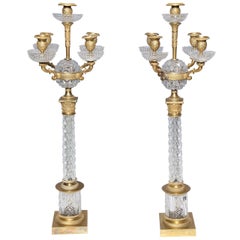 Pair of Russian Crystal and Bronze Candelabras, Imperial Russian Glass Workshop
