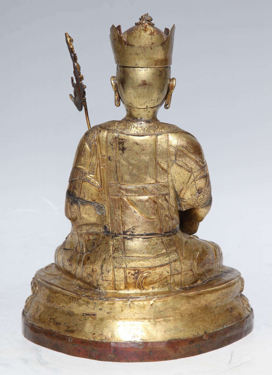 A 17th- 18th Century Tibetan Gilt Bronze Crowned Seated Buddha 2