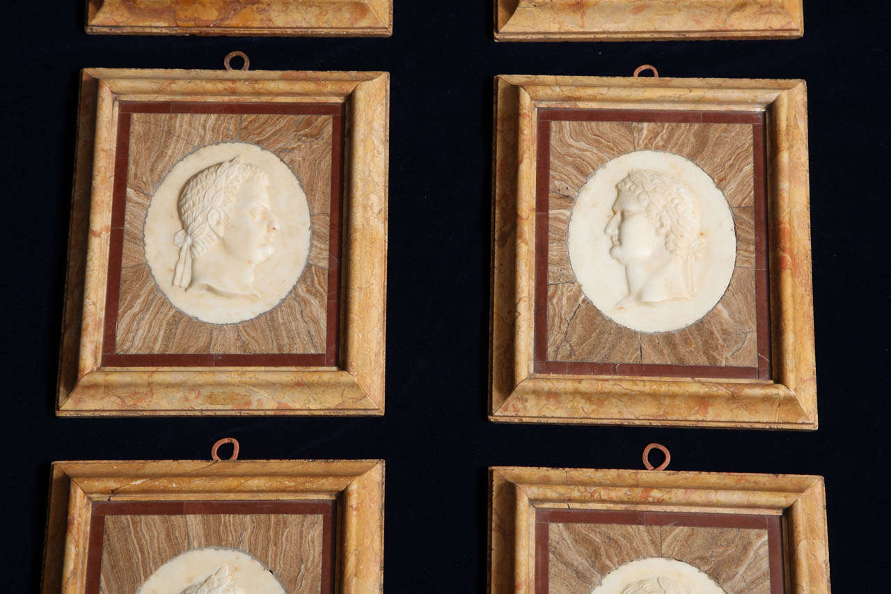 Set of Eight 19th Century Italian Grand Tour Marble Plaque Reliefs of Emperors 1