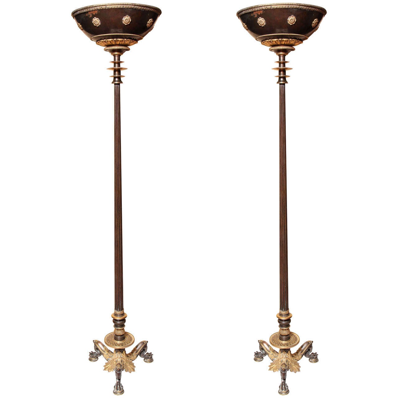 A Pair of the Finest Quality Empire Style Two-Toned Bronze Torchieres