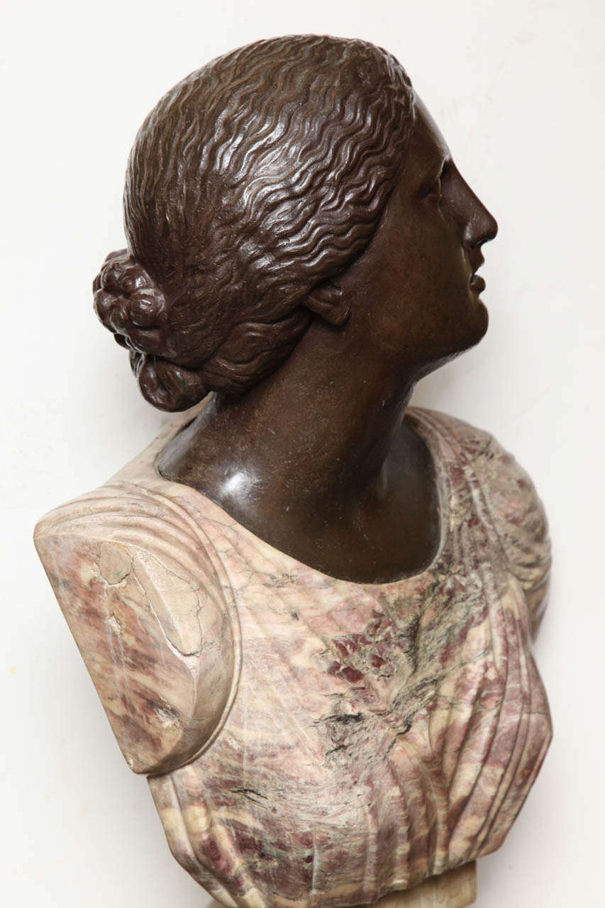 Very Fine Quality Italian Neoclassical Marble and Bronze Bust of a Woman 2