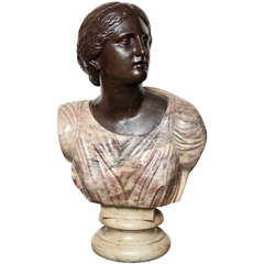 Very Fine Quality Italian Neoclassical Marble and Bronze Bust of a Woman