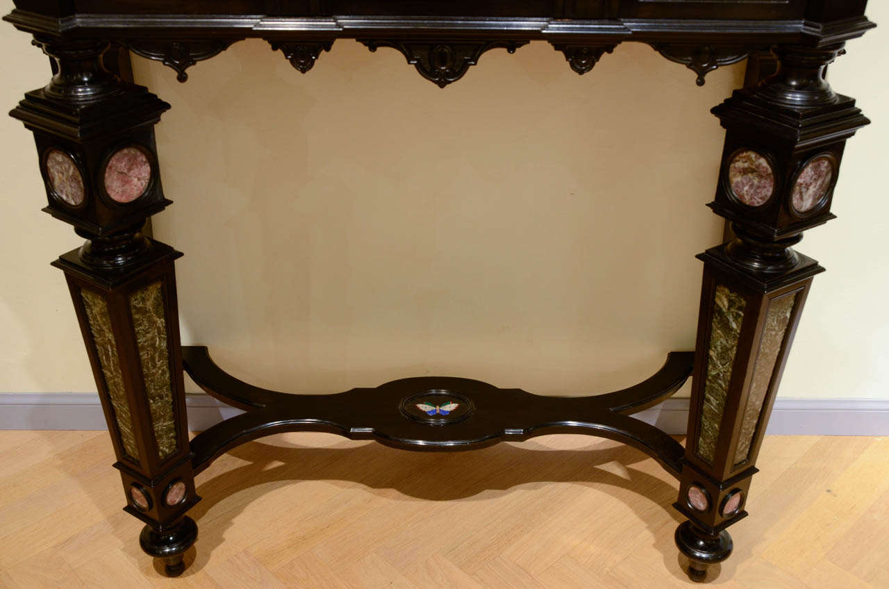 Florentine 19th Century Ebony Marble and Hard Stones Marquetry Cabinet In Excellent Condition In Nice, Cote d' Azur