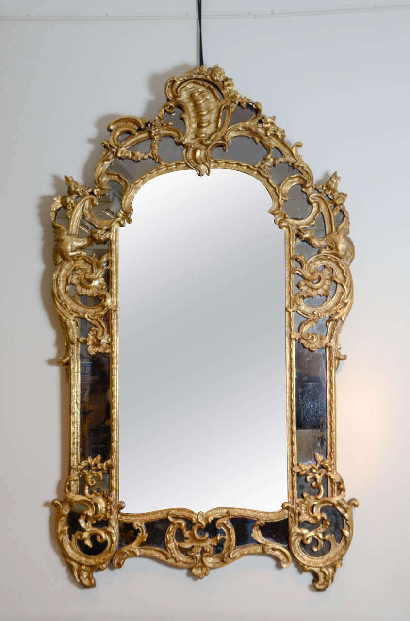 Large 18th Century Carved and Gilded Wood Mirror