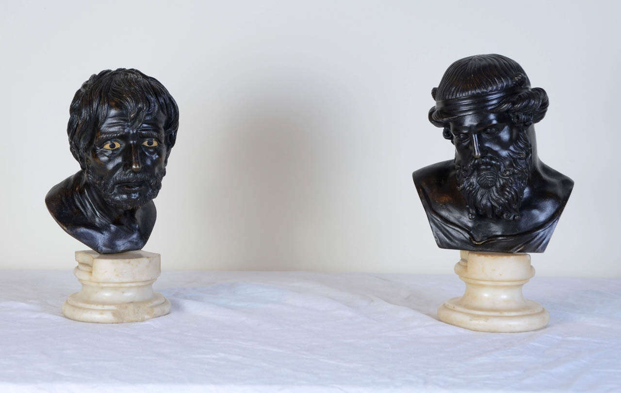 Pair of 19th Century Bronze Busts of Homer and Seneca