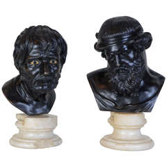 Pair of 19th Century Bronze Busts of Homer and Seneca