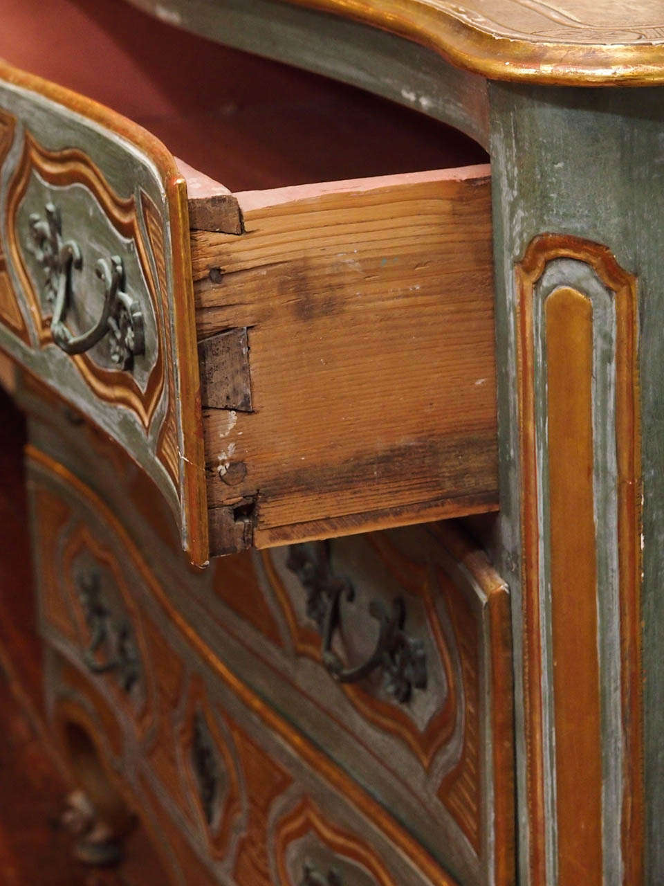 18th c. French Paint and Parcel Gilt Three Drawer Commode In Excellent Condition In Natchez, MS